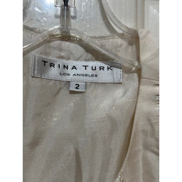 Trina Turk Women's Cream Silk Ruffle Front Mini Dress Size 2 - Picture 3 of 9